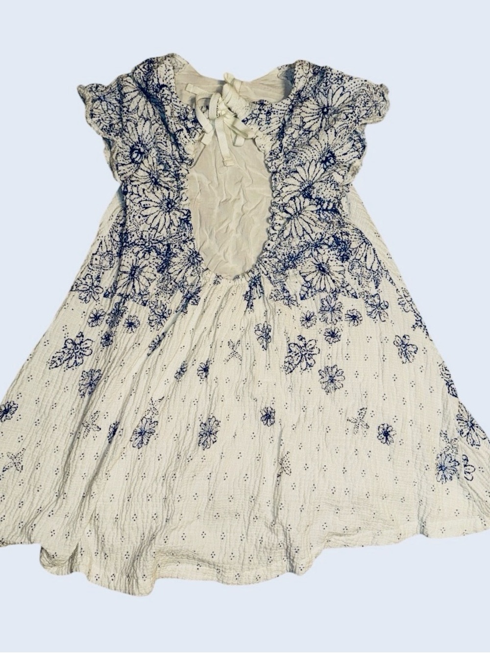 Free People White and Blue Floral Backless Mini Dress - Picture 3 of 4